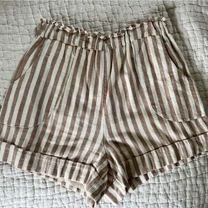 MIRTH Striped Tan Beige Pull On Shorts Small